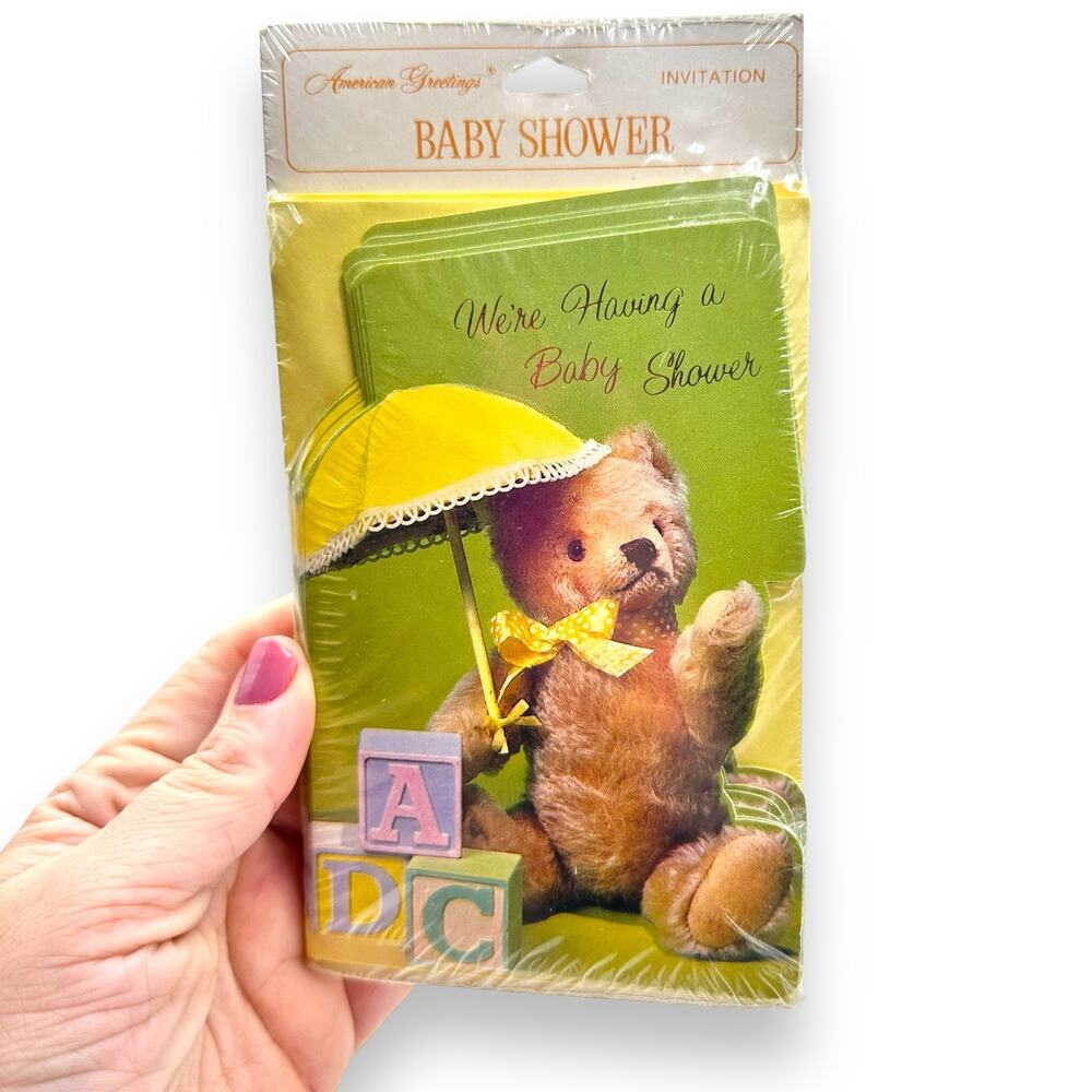 New vintage Teddy Bear Baby Shower Invites x10 American Greetings kitschy cute